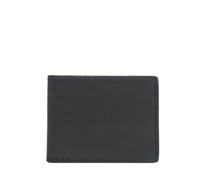Black Slim leather wallet The York leather billfold is handcrafted with American full-grain leather and offers a slim minimalist profile. With six scalloped credit card pockets and a vertical stash pocket, the York is perfect for traveling light while keeping your cards and cash secure. #color_black