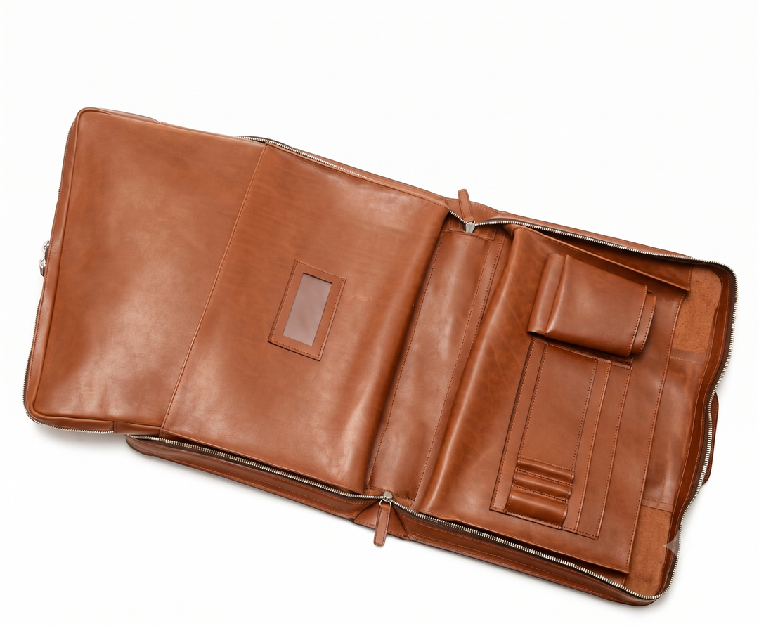 Tan Hover Leather Zippered Briefcase #color_tan