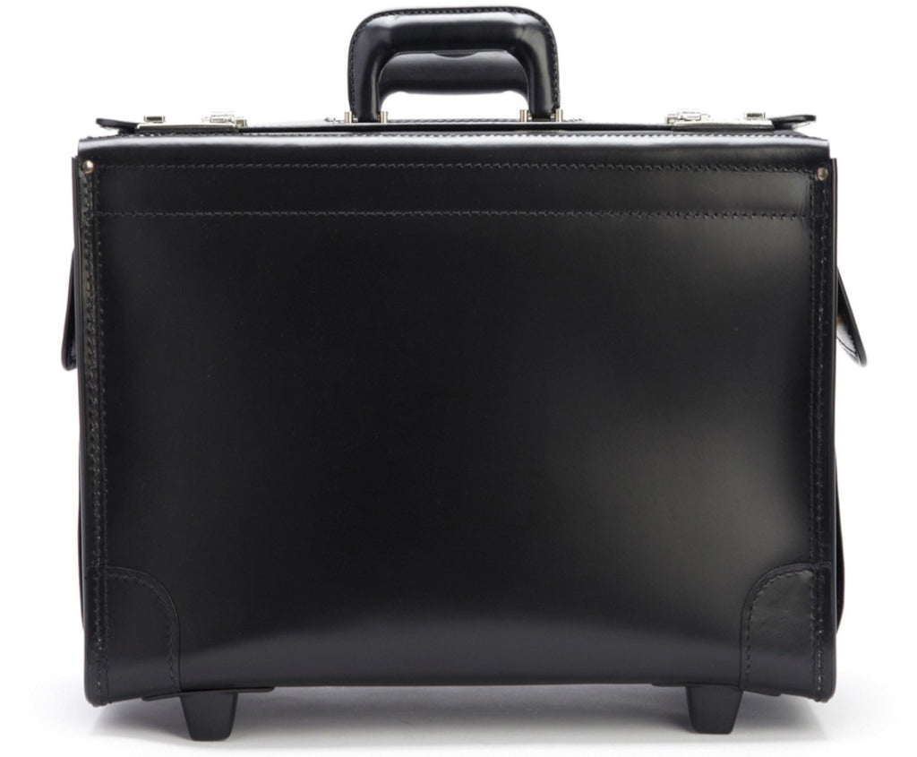 The Litigator - Black Leather Wheeled Catalog Case | Fits 17