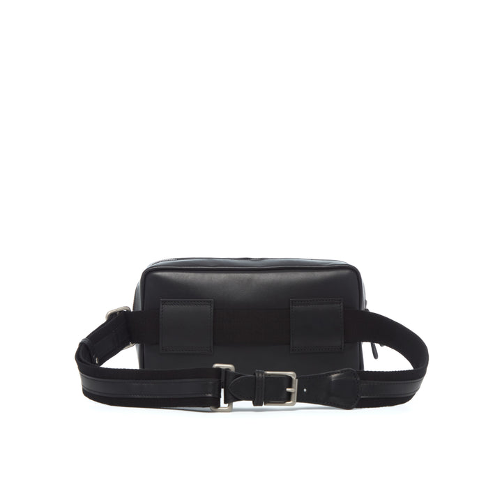 Mercer Leather Sling in Black back view with removable adjustable strap