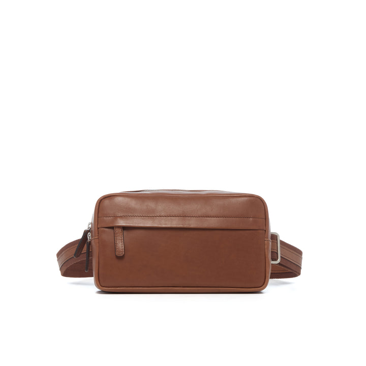 Mercer Leather Sling in Brown front view with concealed zippered pocket