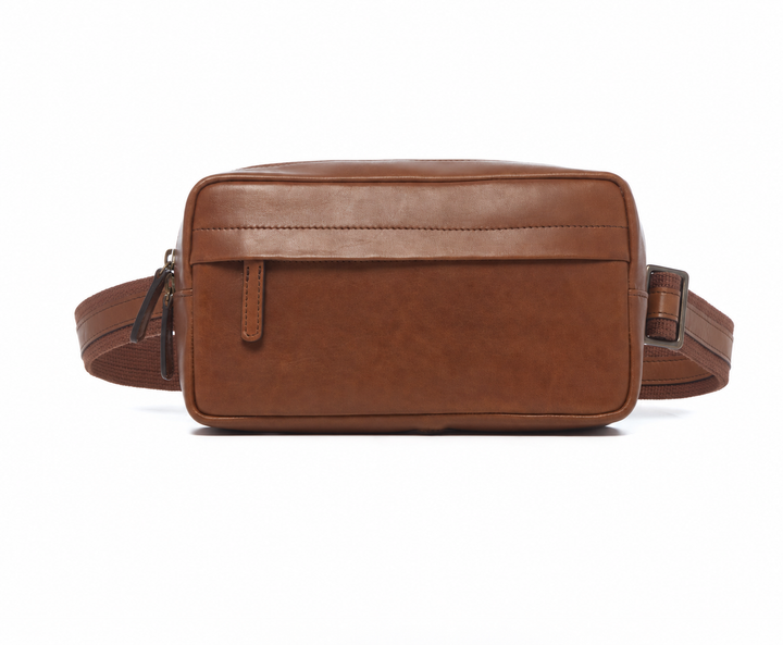 Mercer Leather Sling in Espresso front view with concealed zippered pocket