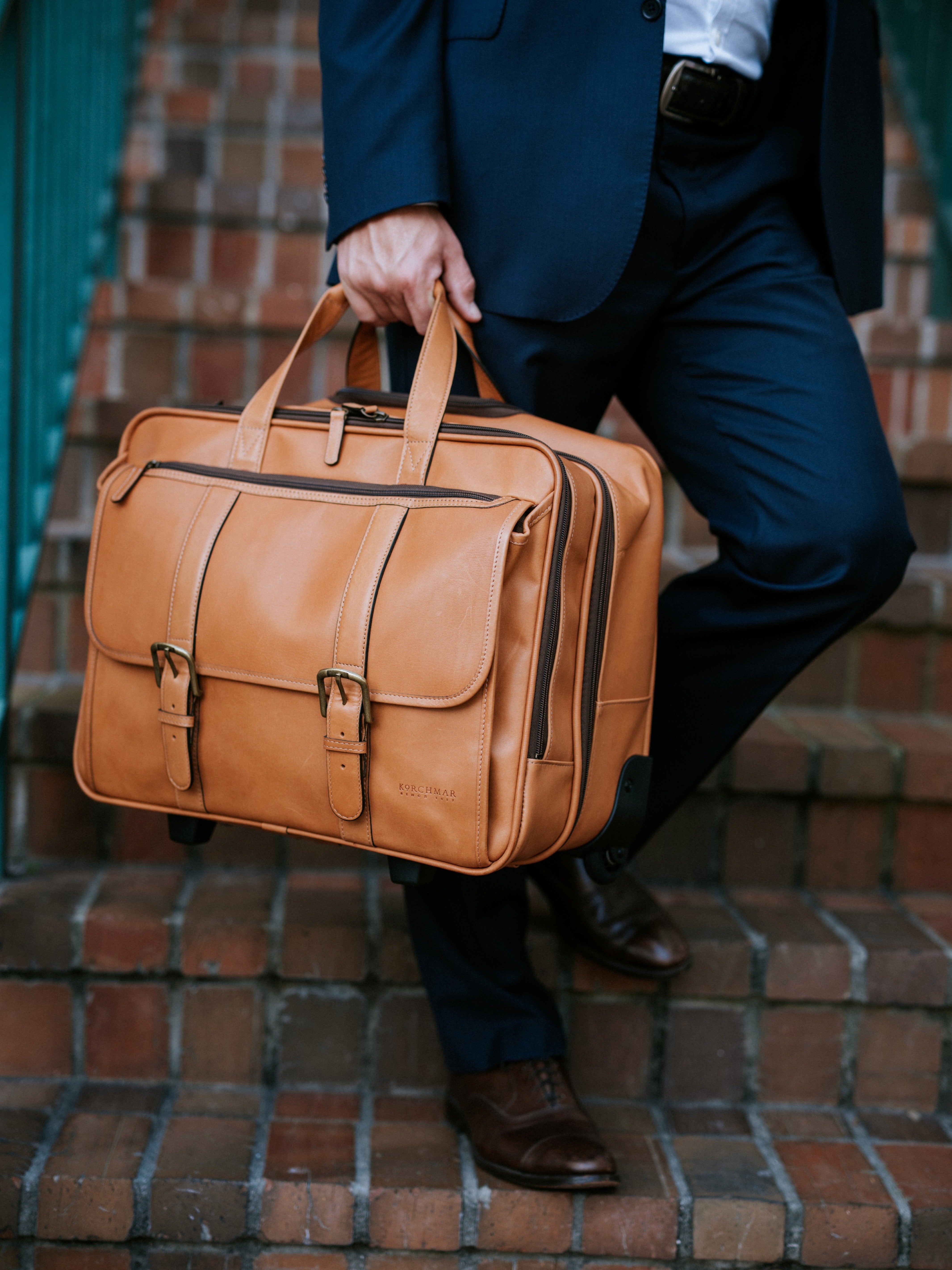 The Kenton - Full Grain Leather Travel Rolling Bag | Fits 15