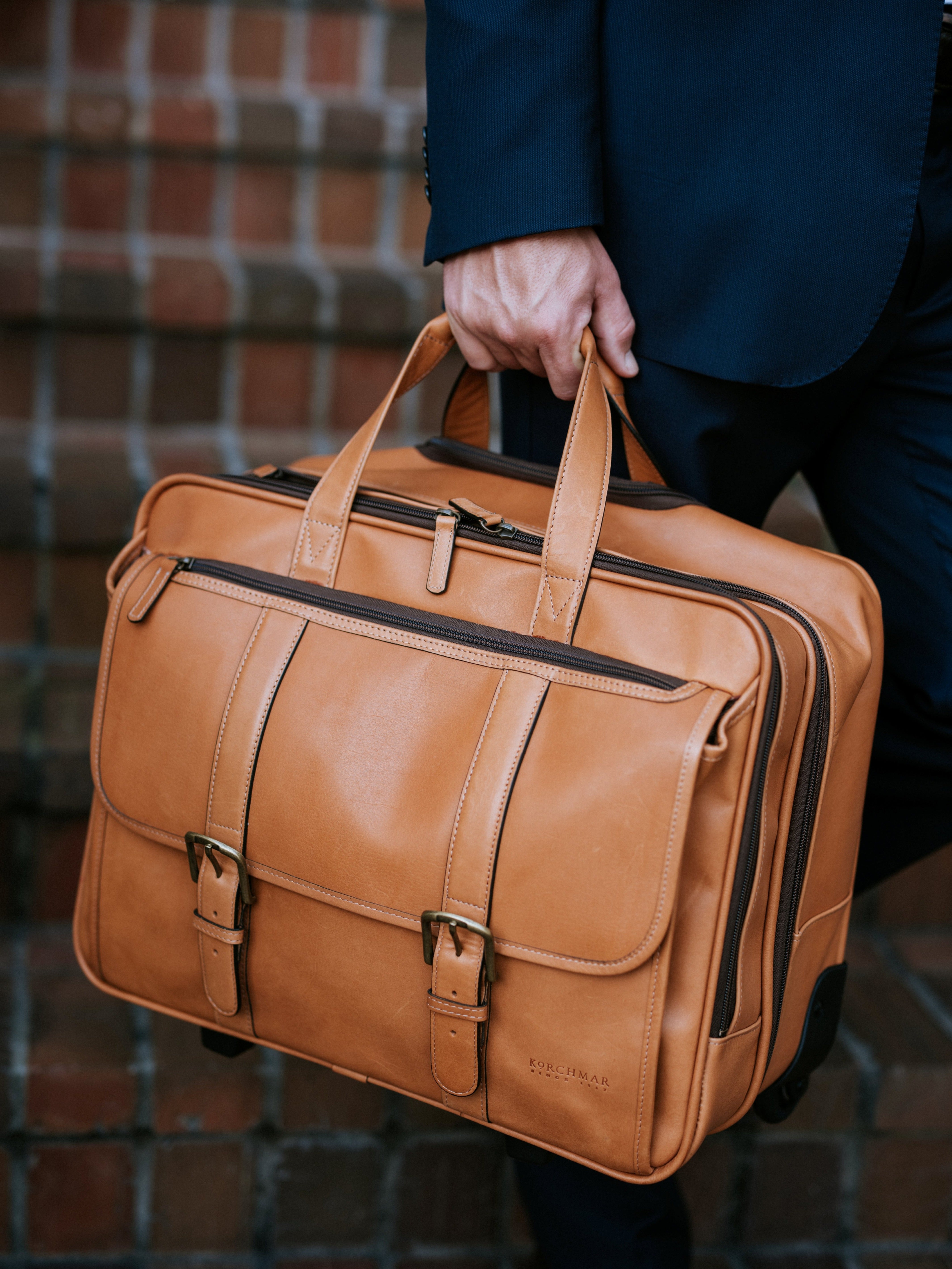 The Kenton - Full Grain Leather Travel Rolling Bag | Fits 15