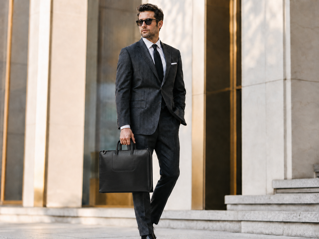Black Leather Zippered Briefcase The Jackson is handcrafted with a beautiful full grain mill dyed American leather in a timeless Korchmar design. It includes a removable padded laptop sleeve. Historically not an item designed for shoulder carry, the new, improved design includes a full length adjustable shoulder strap. #color_black