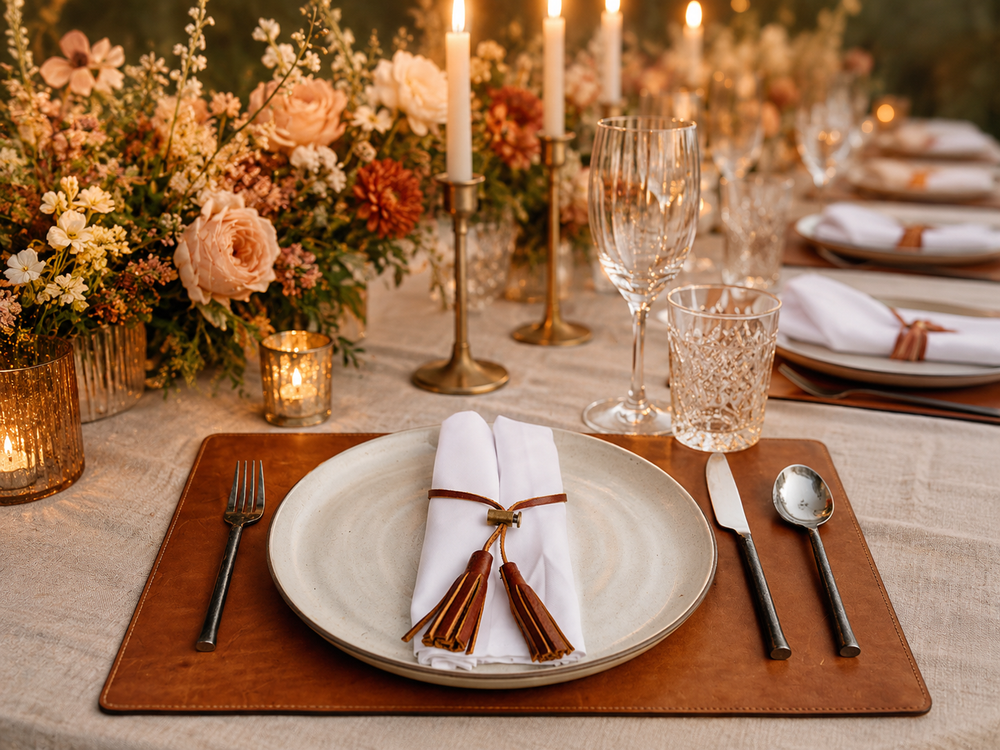 Full-grain American leather Backed with non-skid durable rubber mat Each placemat's selection is one-of-a-kind and slightly unique given the natural characteristics of the leather #color_espresso