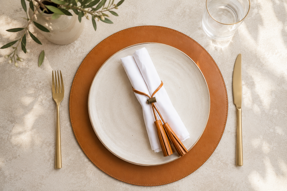 Nelson Leather Circular Placemat #color_tan