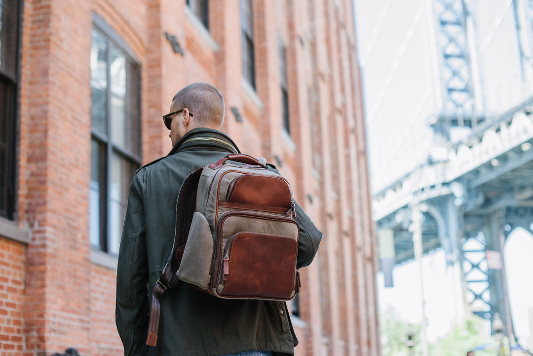 canvas brown leather backpack Korchmar Mason Backpack