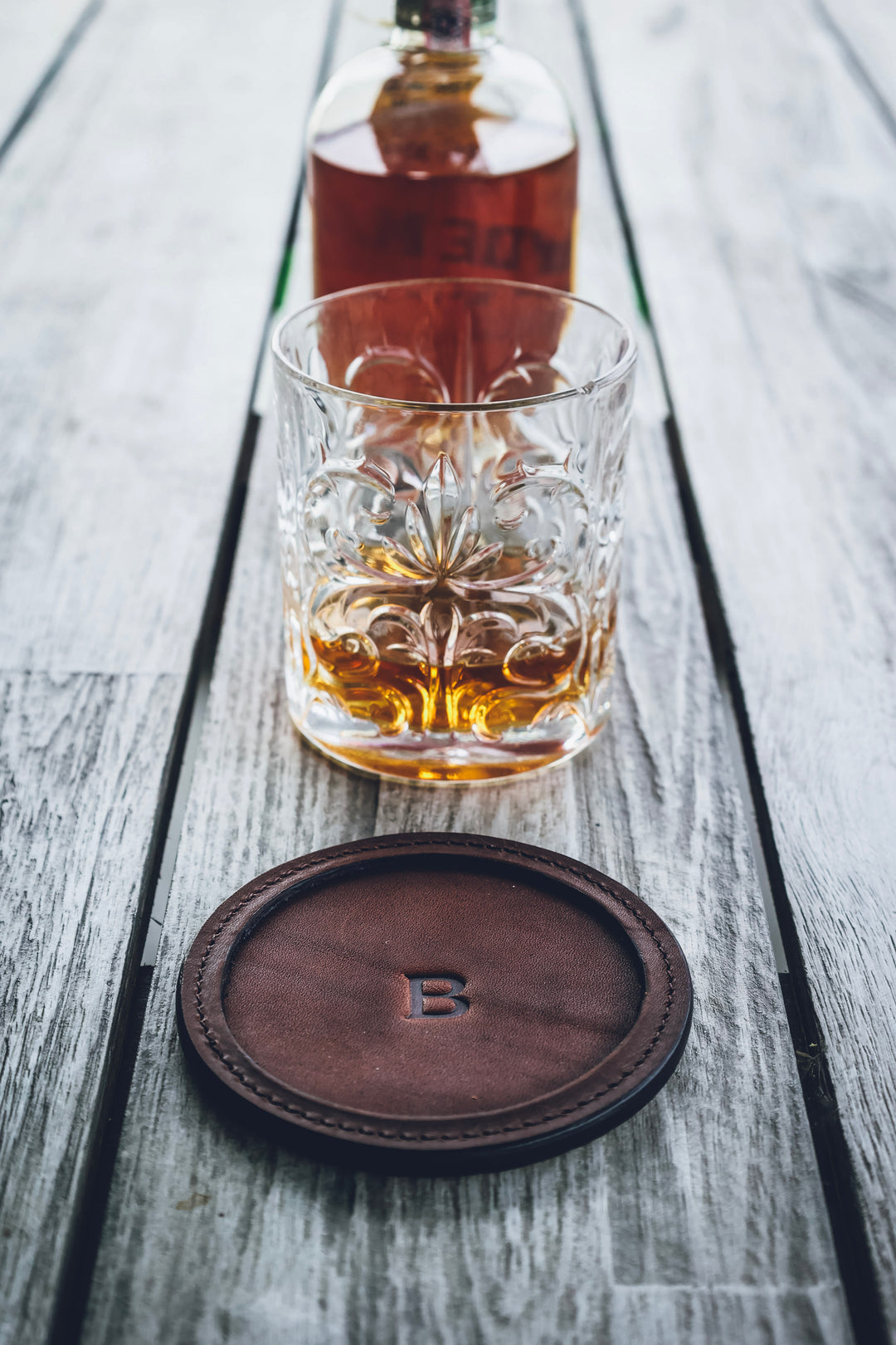 Frost Full Grain Leather Coaster Set customizable 