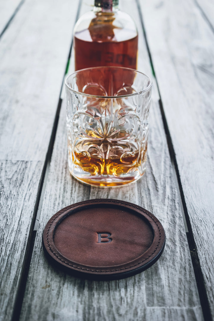 Frost Full Grain Leather Coaster Set customizable 