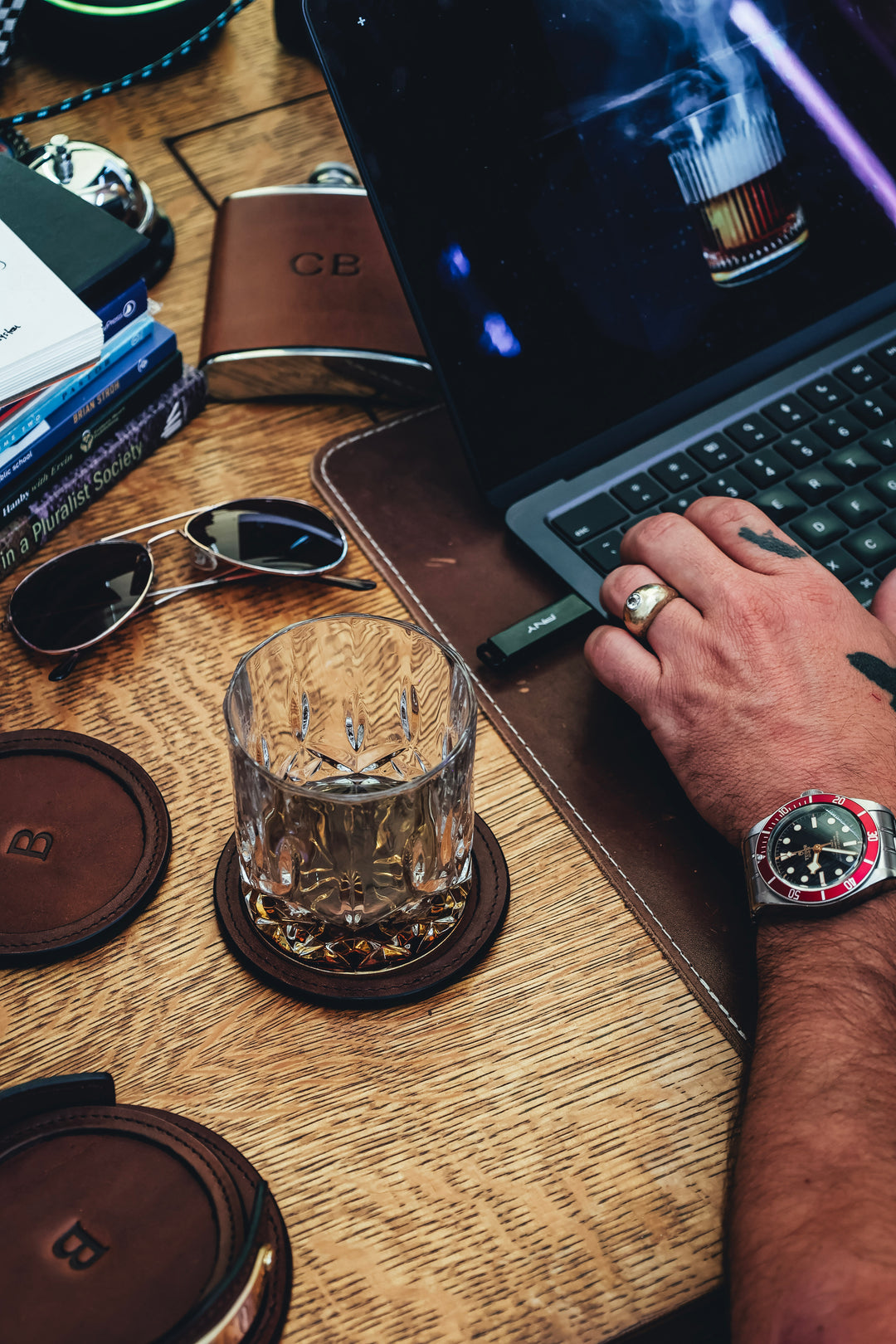 Frost Full Grain Leather Coaster Set Customizable