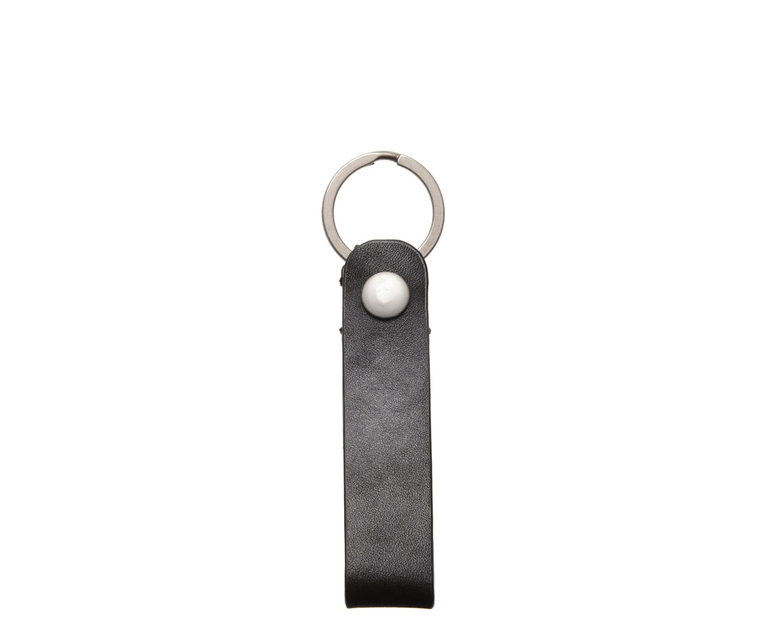 Korchmar Black leather keychain Full grain mill dyed American leather Steel key rings Handcrafted with care in our own factory Dimensions: 5" x 1.25"  FREE Monogramming up to 3 letters. #color_black