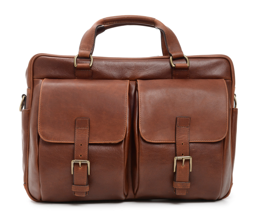 The Barton By Korchmar - Full Grain Chocolate Leather Laptop Briefcase #color_chocolate