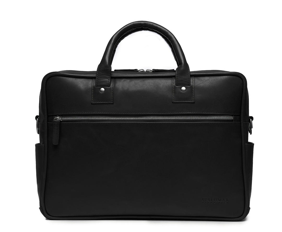 Black 15" Leather Laptop Briefcase Meticulously designed with full-grain leather, the Redford leather briefcase is a seamless blend of modern functionality and classic style. With two zippered compartments, multiple organizational pockets and a dedicated laptop compartment, the Redford is designed to protect your everyday essentials. #color_black