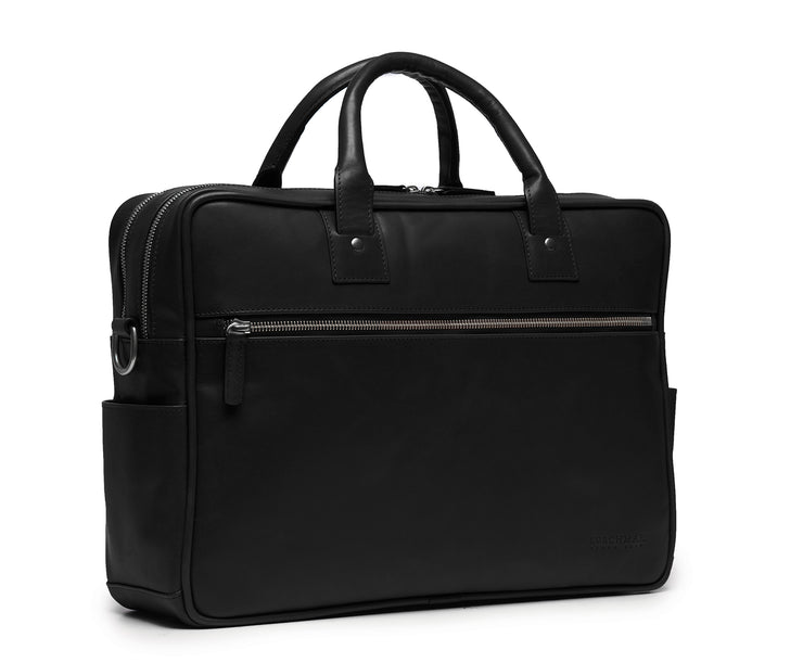Black Hover 15" Leather Laptop Briefcase