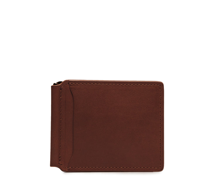 Brown Leather money clip billfold Slim but with just enough room for your cards and receipts, this refined leather double billfold is a sophisticated choice as your everyday wallet. Hancrafted with full-grain vegetable tanned leather, the Spencer will age beautifully and get better with time.
