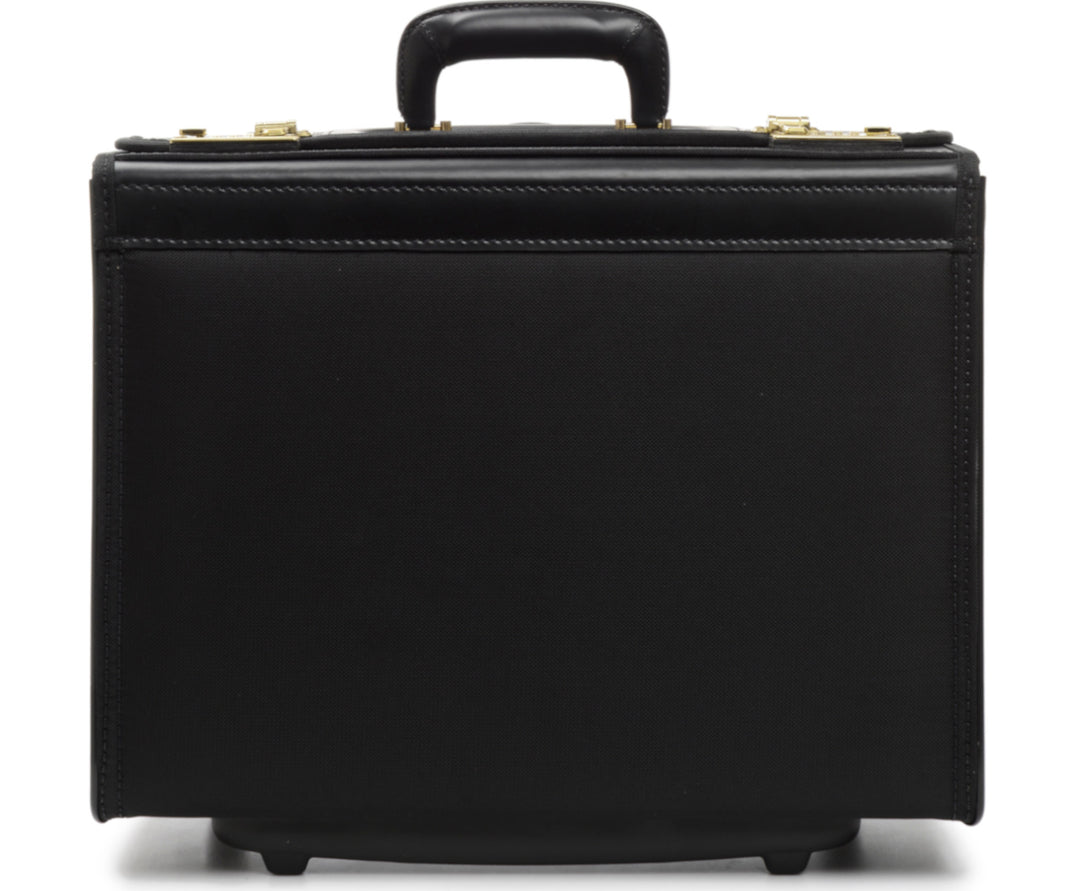 Black 18" Wheeled Catalog Case The Captain is a top-selling rolling catalog case that features a secure combination locking system, and is designed to accommodate a large volume of files and most 17" laptops.