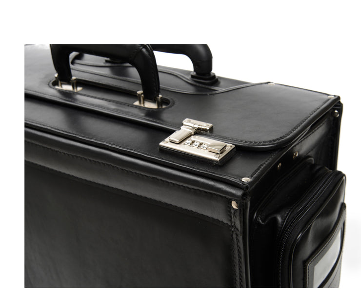 The Counselor 18" Professional Leather Rolling Catalog Case Black