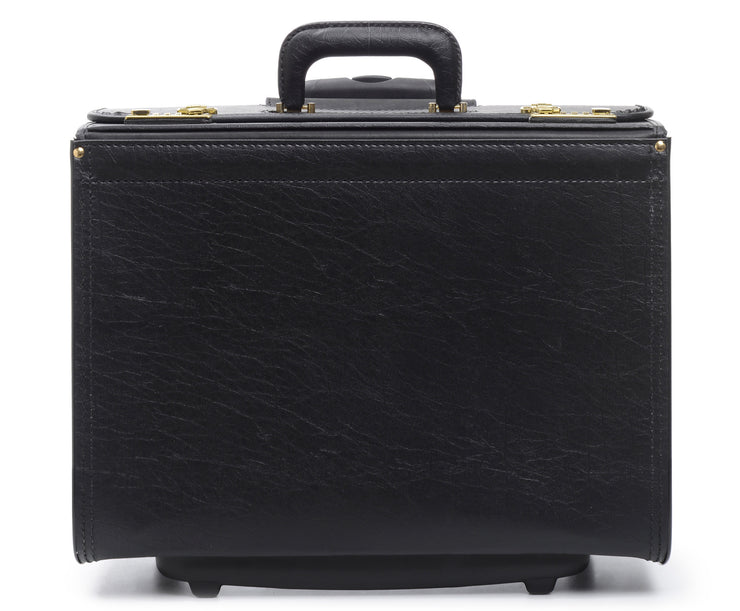 Black Vinyl Wheeled Catalog Case A top selling professional catalog case, the Defender is a durable and sleek solution for transporting a large volume of files. The Defender features a secure combination locking system, and is handcrafted using Marvelon vinyl.