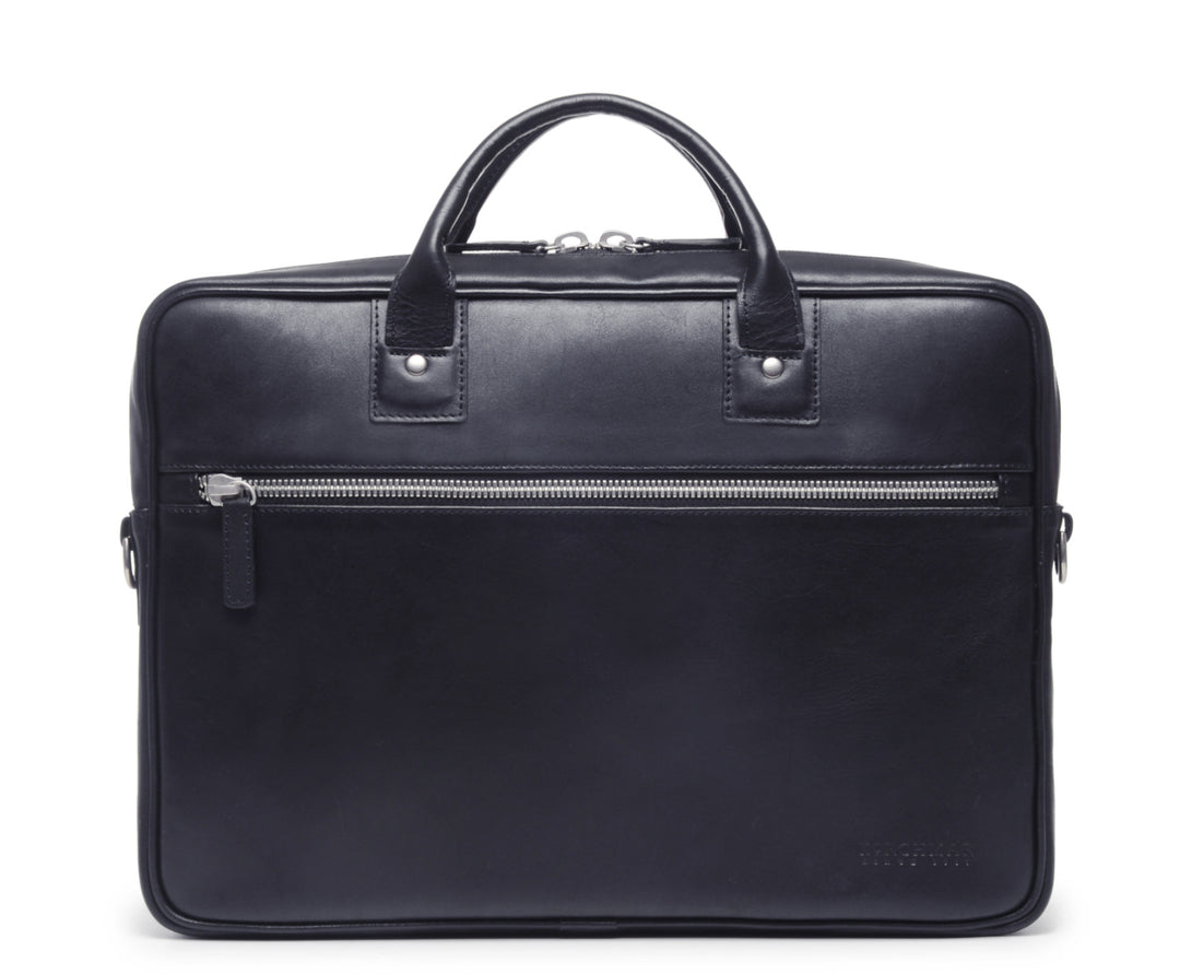 Ocean Blue Laptop Leather Briefcase  The Dylan leather briefcase features a removable, adjustable shoulder strap and built-in computer sleeve. It is designed with a secure top zipper, and can safely accommodate most 15" laptops. #color_ocean-blue