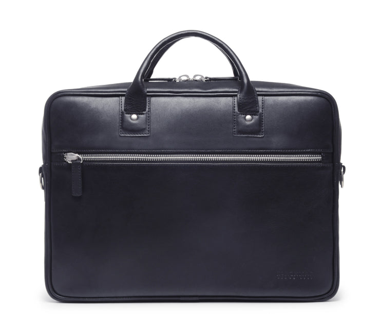 Ocean Blue Laptop Leather Briefcase  The Dylan leather briefcase features a removable, adjustable shoulder strap and built-in computer sleeve. It is designed with a secure top zipper, and can safely accommodate most 15" laptops.