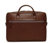 Brown Laptop Leather Briefcase  The Dylan leather briefcase features a removable, adjustable shoulder strap and built-in computer sleeve. It is designed with a secure top zipper, and can safely accommodate most 15" laptops.