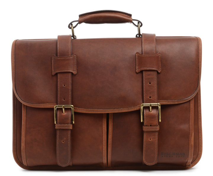 Espresso Leather Laptop Briefcase The Garfield is a full grain leather professional laptop briefcase that can accommodate most 15" laptops. Featuring a classic, timeless silhouette, the Garfield also includes a removable, adjustable shoulder strap so that it can be worn comfortably over the shoulder or by hand. #color_espresso