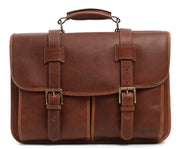 Espresso Leather Laptop Briefcase The Garfield is a full grain leather professional laptop briefcase that can accommodate most 15" laptops. Featuring a classic, timeless silhouette, the Garfield also includes a removable, adjustable shoulder strap so that it can be worn comfortably over the shoulder or by hand.