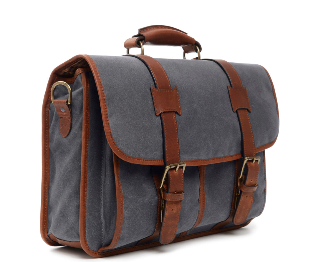 Grey Hover Waxed Canvas Laptop Briefcase #color_grey