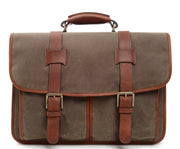Olive Waxed Canvas Laptop Briefcase The Garfield is a professional messenger style briefcase that is constructed with water-resistant waxed canvas and includes a removable, adjustable leather shoulder strap. The Garfield can accommodate most 15" laptops.