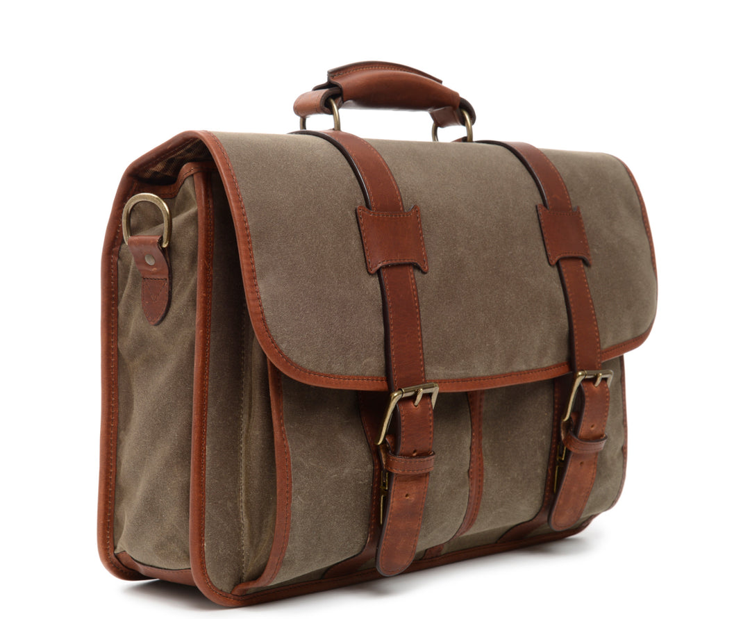 Olive Hover Waxed Canvas Laptop Briefcase #color_olive