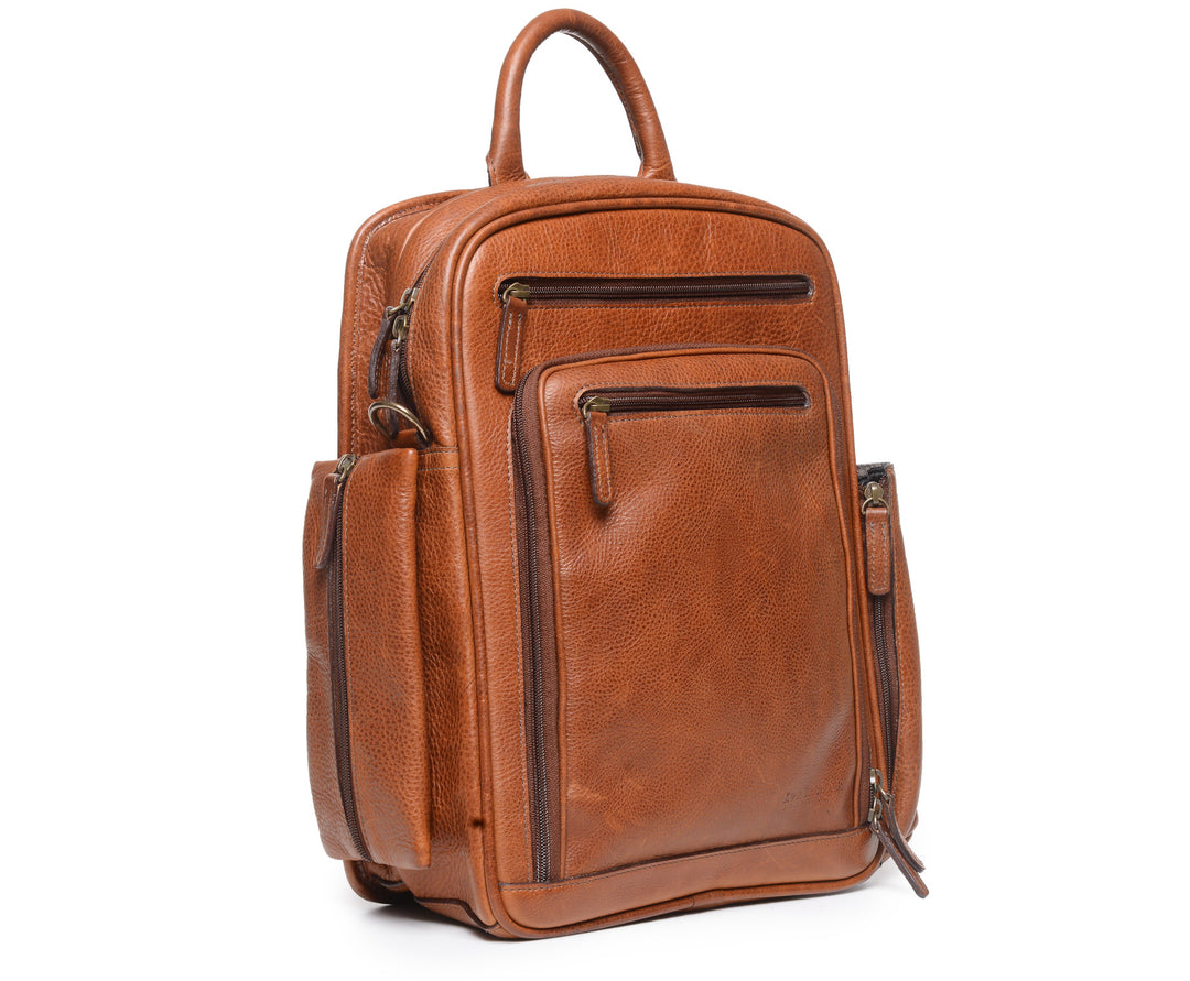 diamond rim purse brown leather backpack The Graham By Korchmar