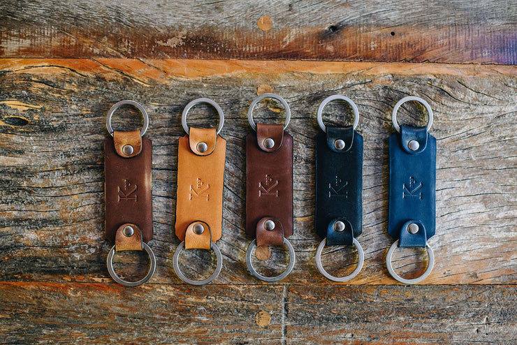 Full grain mill dyed American leather Steel key rings