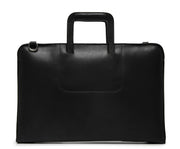 Black Leather Zippered Briefcase The Jackson is handcrafted with a beautiful full grain mill dyed American leather in a timeless Korchmar design. It includes a removable padded laptop sleeve. Historically not an item designed for shoulder carry, the new, improved design includes a full length adjustable shoulder strap.