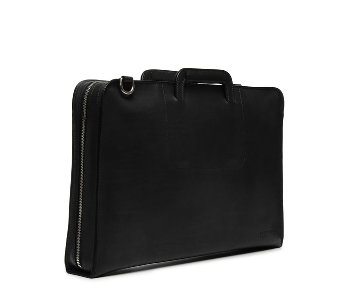 Black Hover Leather Zippered Briefcase #color_black