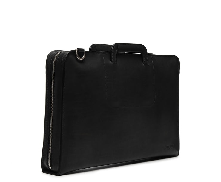 Black Hover Leather Zippered Briefcase