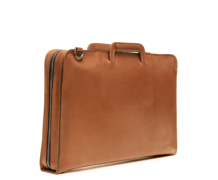 Tan Hover Leather Zippered Briefcase
