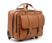 Tan Hover Wheeled Leather Travel Briefcase
