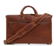 Espresso Solid brass antiqued hardware Includes strap key hook Removable, adjustable shoulder strap with ergonomic pad Fully lined with signature 6.4 oz yarn dyed twill Handcrafted with care in our own factory Made in the USA Fits up to a 15" laptop Dimensions: 18" x 4.5" x 12"