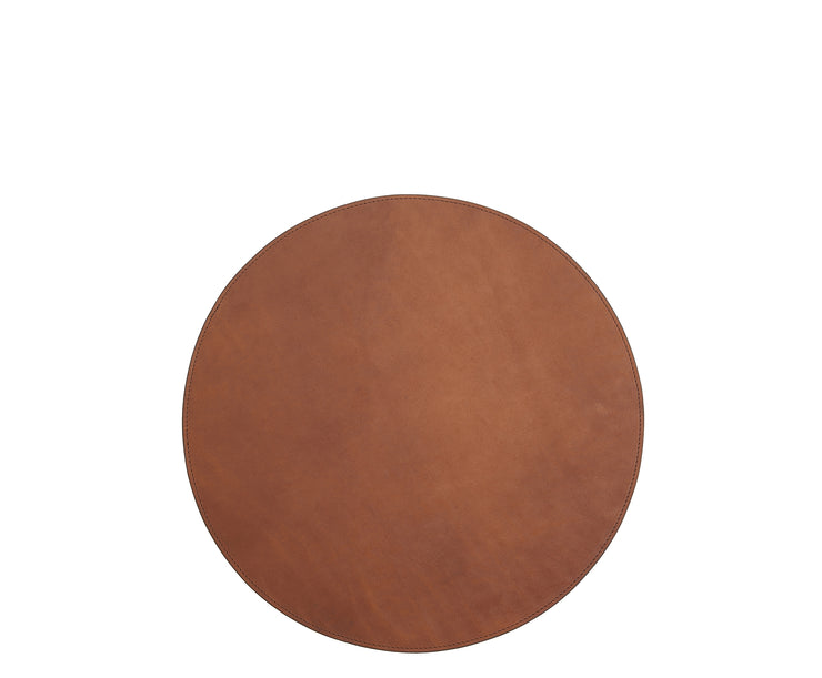 Espresso Leather circular placemat Add richness and depth to your dining table with the Nelson leather placemat. The Nelson is handcrafted with American full-grain leather and is backed with a non-skid durable rubber mat.