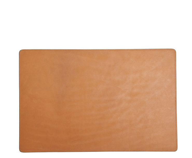 Tan Leather rectangular placemat Add elegance to your dining table with the Nash leather placemat. Available in three classic, neutral colors, the Nash leather placemat is backed with a non-skid durable rubber mat.