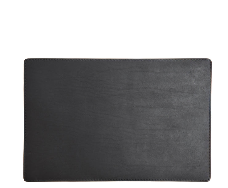 Black Leather rectangular placemat Add elegance to your dining table with the Nash leather placemat. Available in three classic, neutral colors, the Nash leather placemat is backed with a non-skid durable rubber mat.