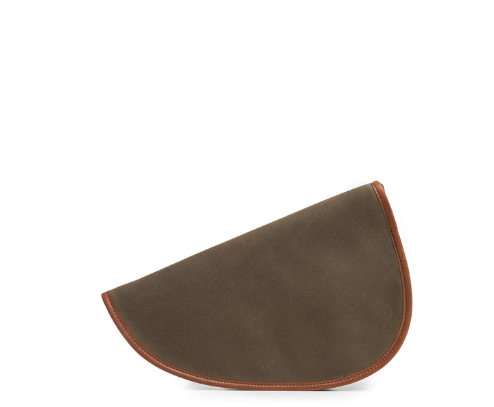 Olive 8.25 oz waxed canvas Accented with American full-grain leather Nylon zipper closure to prevent scratching of case contents Exterior zipper pocket perfect for accessories or extra magazines Handcrafted with care in our own factory Dimensions: 12.5" W x 7.5" H #color_olive