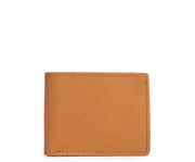 Tan Slim leather wallet The York leather billfold is handcrafted with American full-grain leather and offers a slim minimalist profile. With six scalloped credit card pockets and a vertical stash pocket, the York is perfect for traveling light while keeping your cards and cash secure.