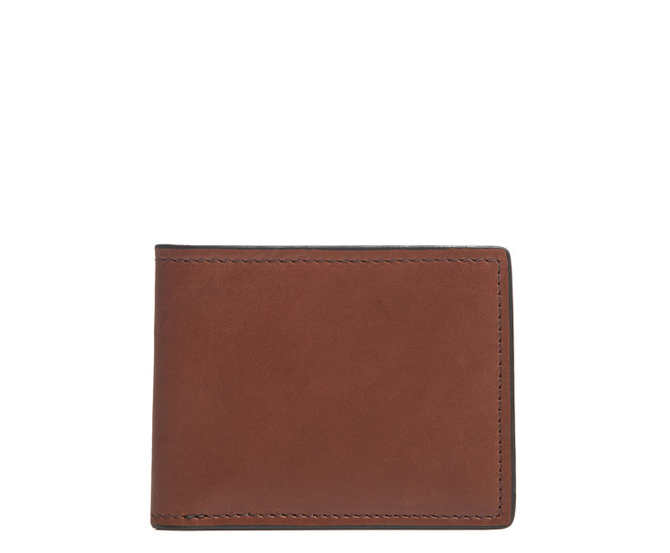 Espresso Slim leather wallet The York leather billfold is handcrafted with American full-grain leather and offers a slim minimalist profile. With six scalloped credit card pockets and a vertical stash pocket, the York is perfect for traveling light while keeping your cards and cash secure.