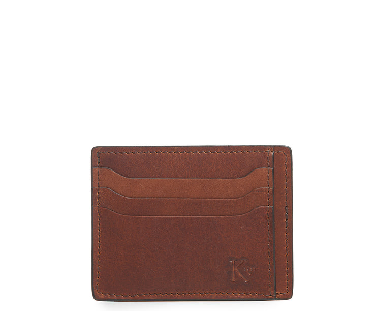 Espresso Slim leather wallet Handcrafted with full-grain vegetable tanned leather, this slim wallet is designed with simplicity and functionality in mind. Made to slip easily into back pockets, the Knox has six scalloped credit card slots and two vertical stash pockets.
