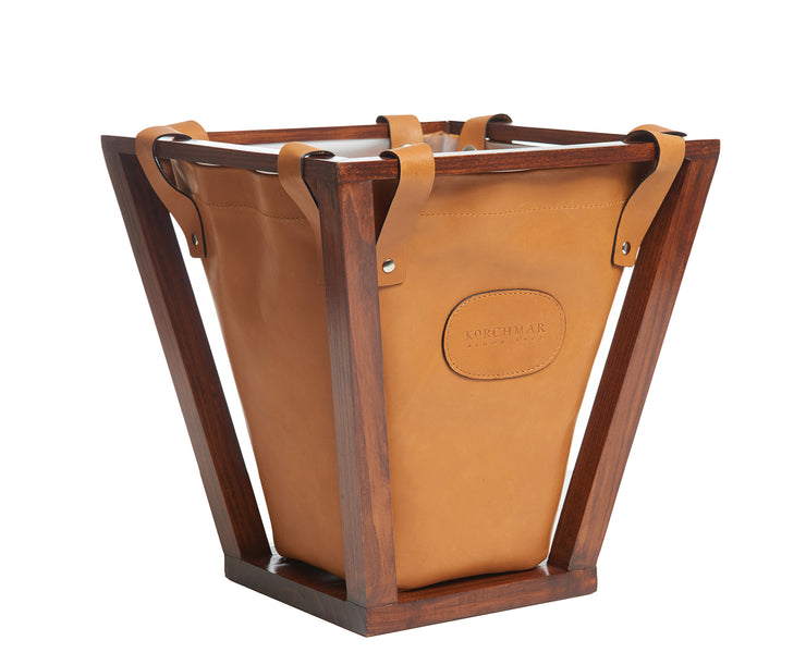 Tan Hover Leather wastebasket