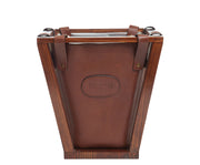 Chocolate Leather wastebasket Here's a wastebasket you won't want to hide in the corner or under a desk. The Winslow leather wastebasket features full-grain American leather that is suspended securely on a beautiful pine wood frame. The Winslow leather wastebasket has a 4-gallon capacity and is the perfect size for your home office, bedroom or bathroom
