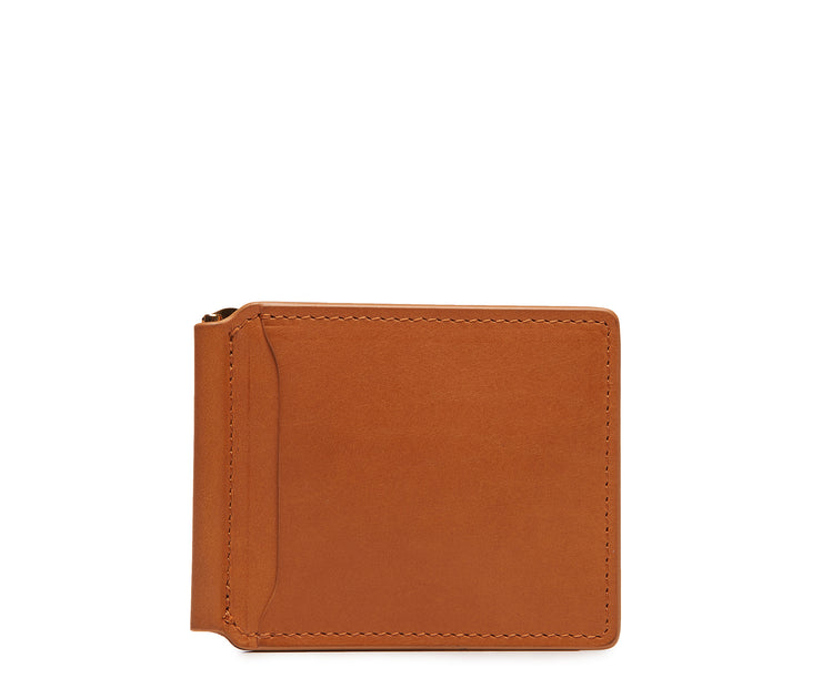 Tan Leather money clip billfold Slim but with just enough room for your cards and receipts, this refined leather double billfold is a sophisticated choice as your everyday wallet. Hancrafted with full-grain vegetable tanned leather, the Spencer will age beautifully and get better with time.