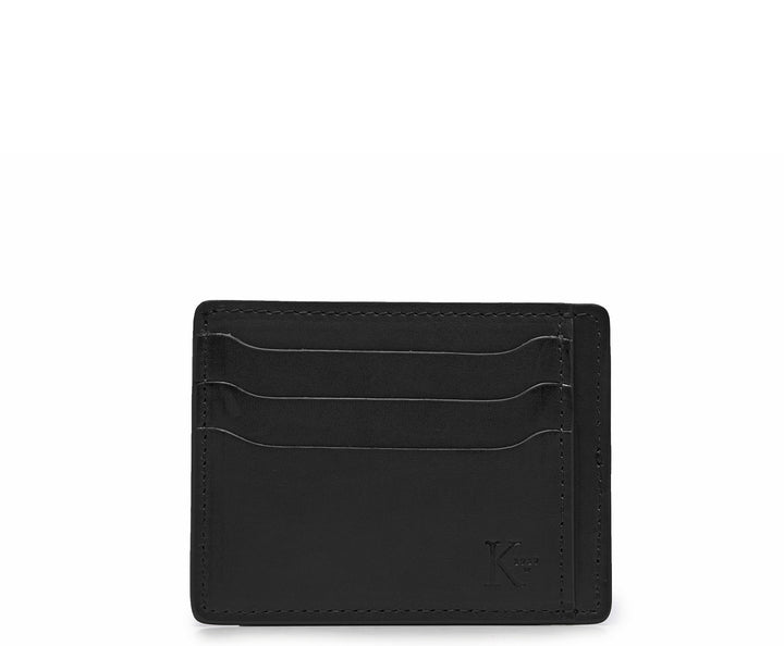 Black Slim leather wallet Handcrafted with full-grain vegetable tanned leather, this slim wallet is designed with simplicity and functionality in mind. Made to slip easily into back pockets, the Knox has six scalloped credit card slots and two vertical stash pockets. #color_black